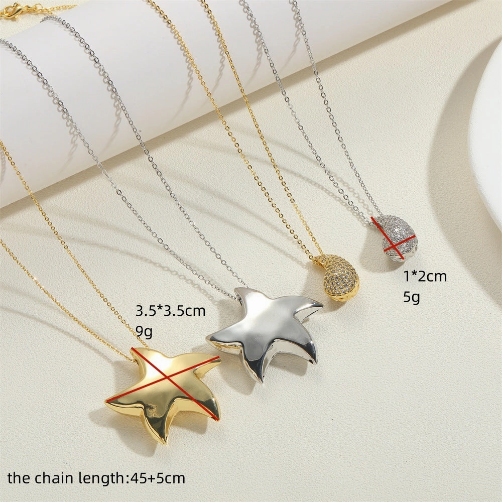 Wholesale Special Shaped Pentagram Water Drop Pendant Necklace