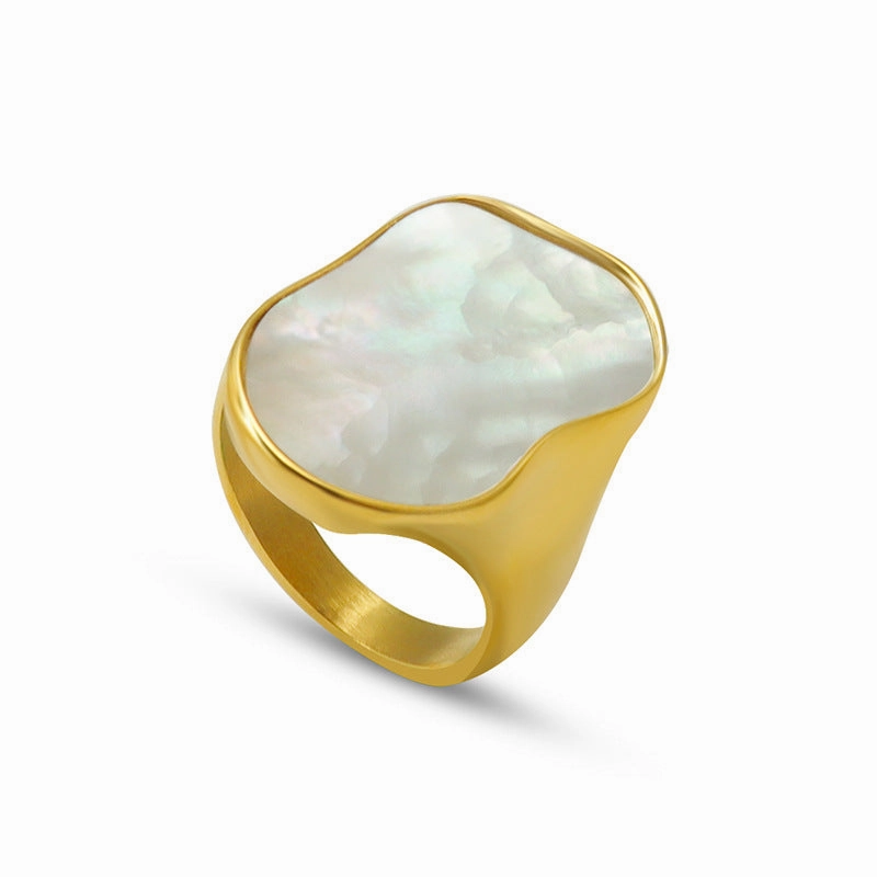 Wholesale Special Shaped White Seashell Titanium Steel Ring