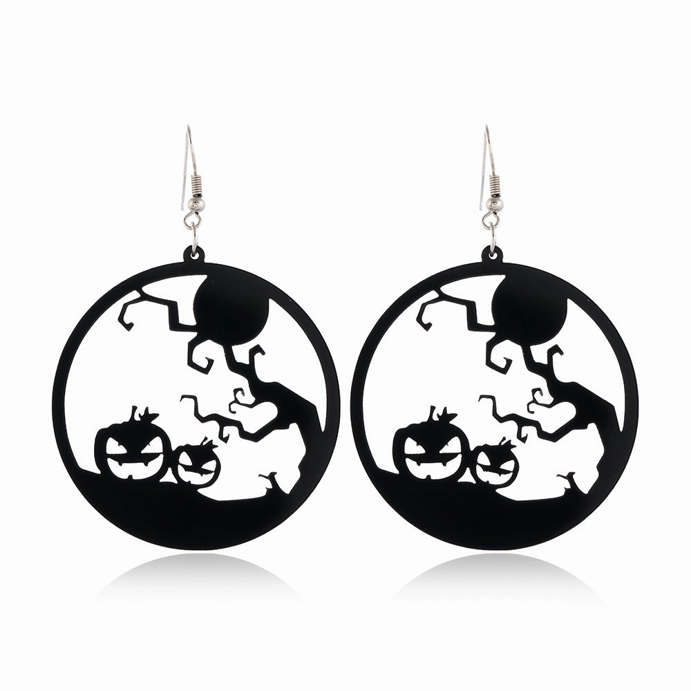Wholesale Spider Pumpkin Witch Black Cat Round Acrylic Halloween Earrings