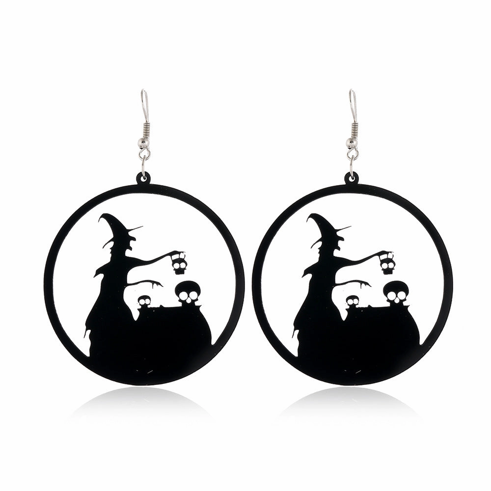 Wholesale Spider Pumpkin Witch Black Cat Round Acrylic Halloween Earrings