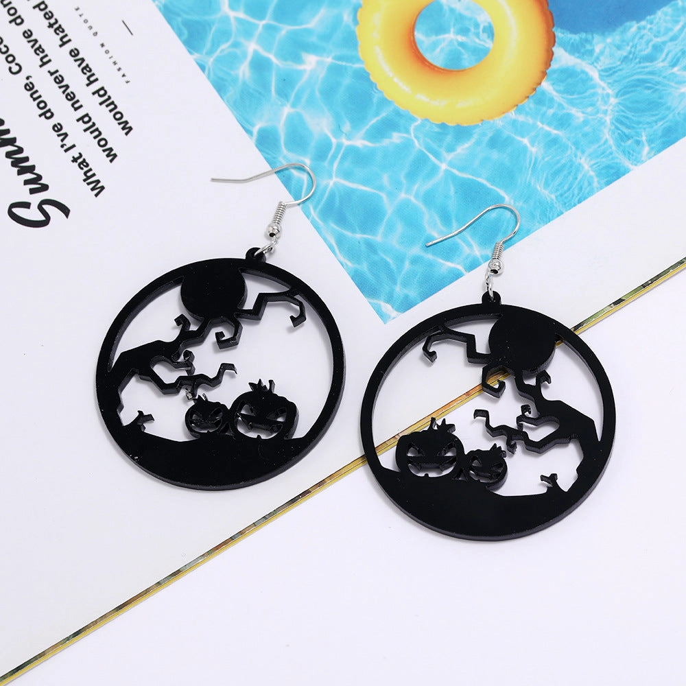 Wholesale Spider Pumpkin Witch Black Cat Round Acrylic Halloween Earrings