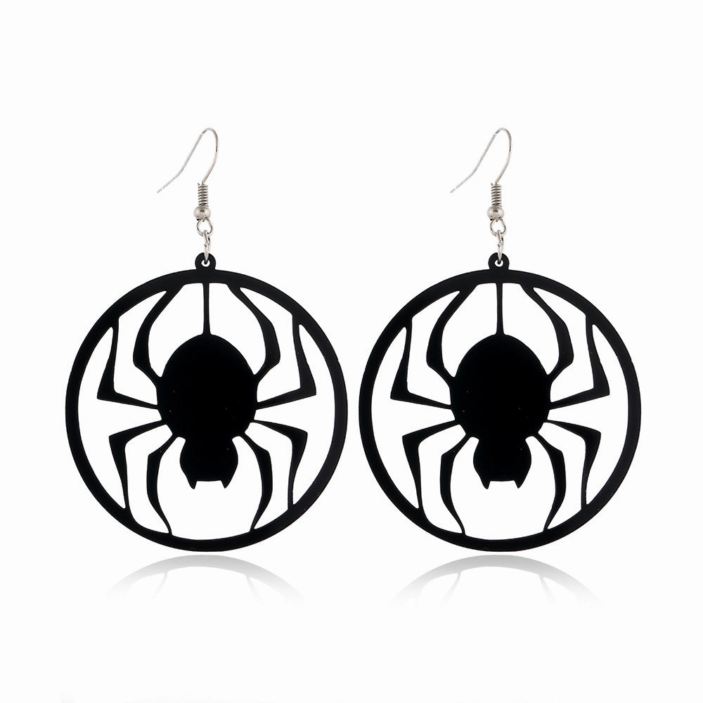 Wholesale Spider Pumpkin Witch Black Cat Round Acrylic Halloween Earrings