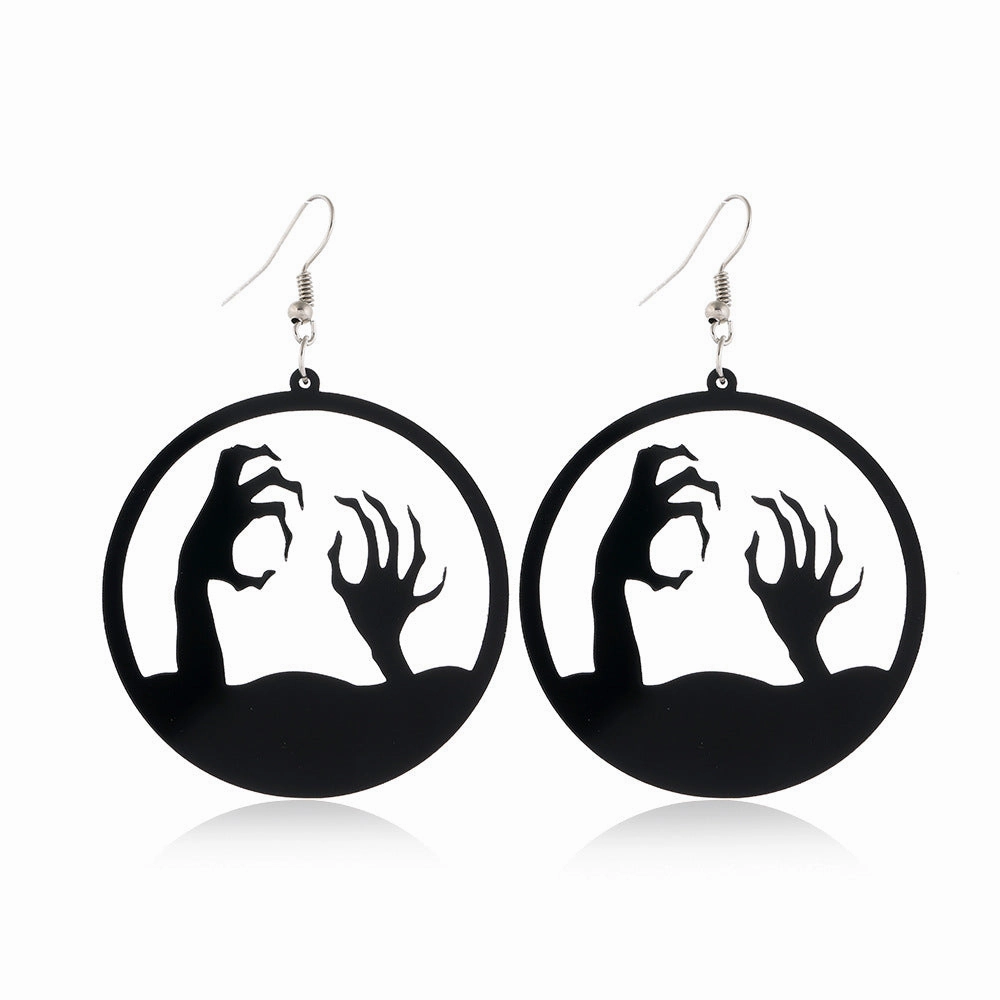Wholesale Spider Pumpkin Witch Black Cat Round Acrylic Halloween Earrings
