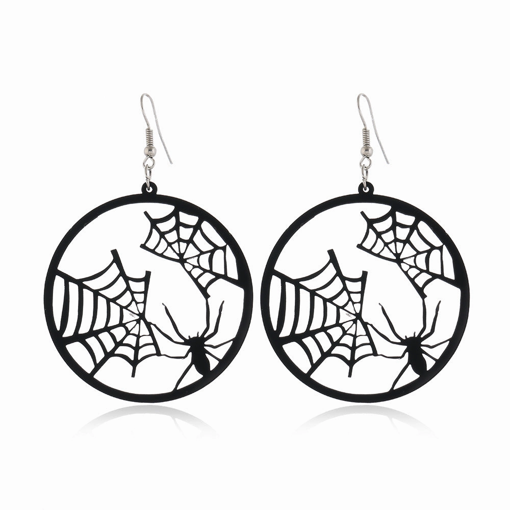 Wholesale Spider Pumpkin Witch Black Cat Round Acrylic Halloween Earrings