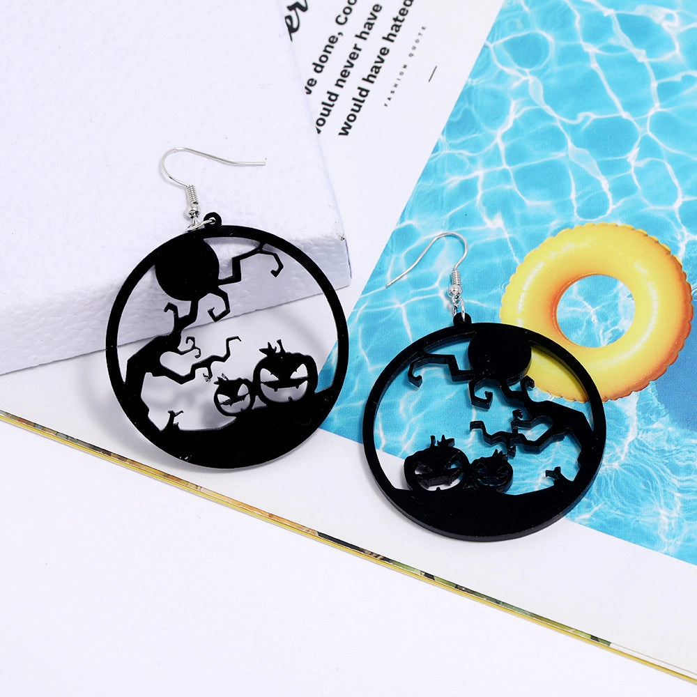 Wholesale Spider Pumpkin Witch Black Cat Round Acrylic Halloween Earrings