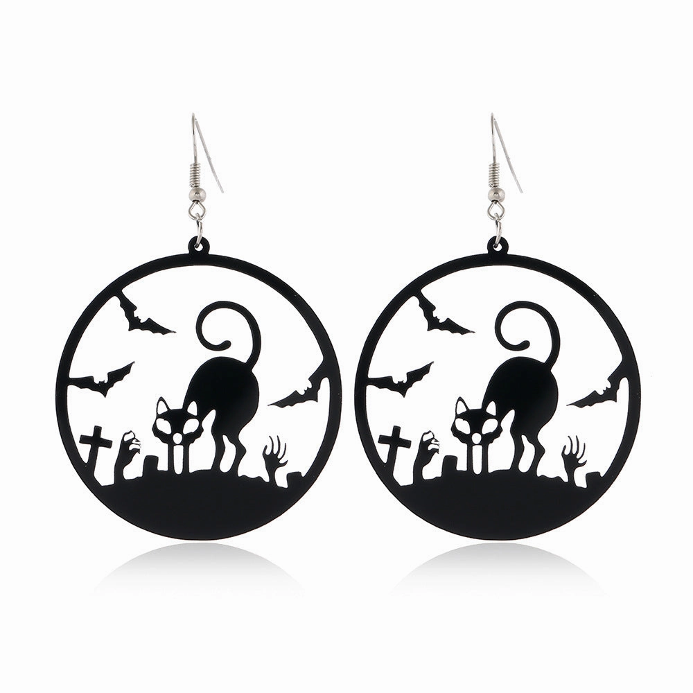 Wholesale Spider Pumpkin Witch Black Cat Round Acrylic Halloween Earrings