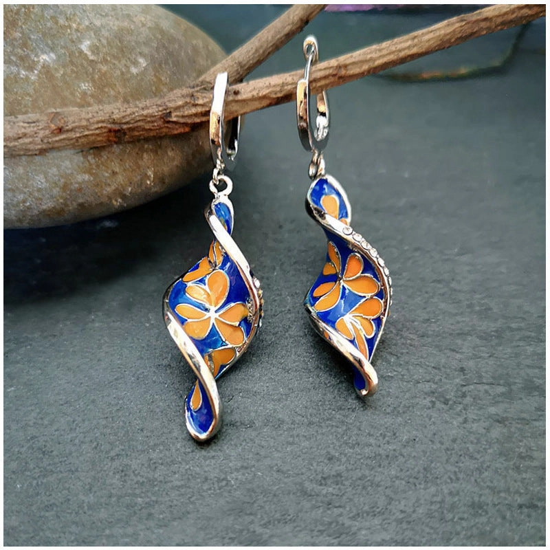 Wholesale Spiral Leaf Enamel Metal Earrings
