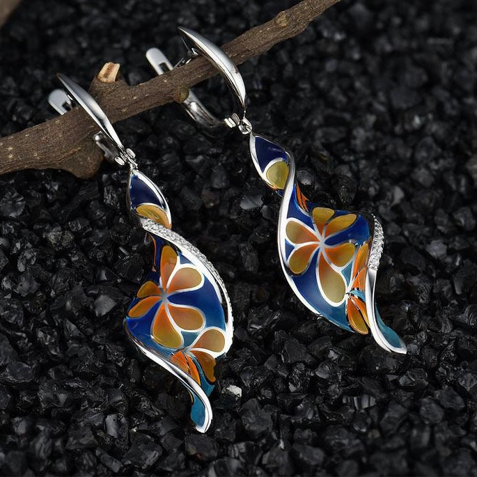 Wholesale Spiral Leaf Enamel Metal Earrings