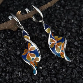 Wholesale Spiral Leaf Enamel Metal Earrings