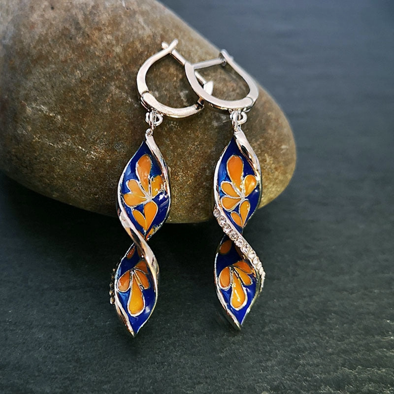 Wholesale Spiral Leaf Enamel Metal Earrings