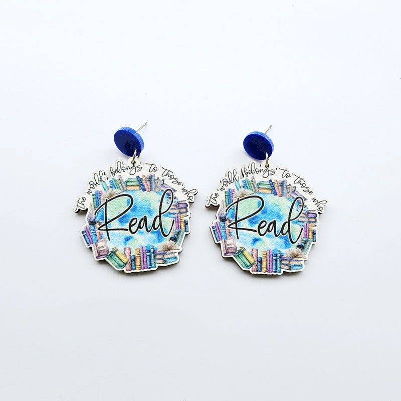 Wholesale Splicing Bookshelf Graduation Season Opening Season Wood Earrings