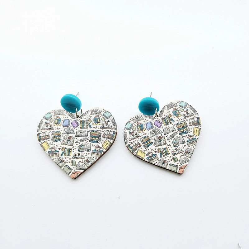 Wholesale Splicing Bookshelf Graduation Season Opening Season Wood Earrings