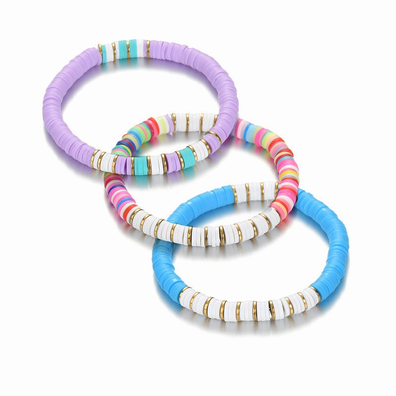 Wholesale Splicing Colorful Polymer Clay Diy Stainless Steel Bracelet