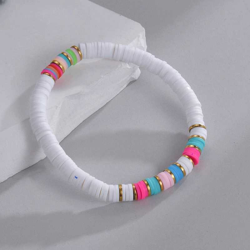 Wholesale Splicing Colorful Polymer Clay Diy Stainless Steel Bracelet