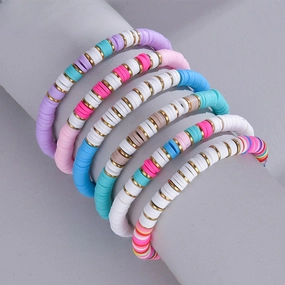 Wholesale Splicing Colorful Polymer Clay Diy Stainless Steel Bracelet