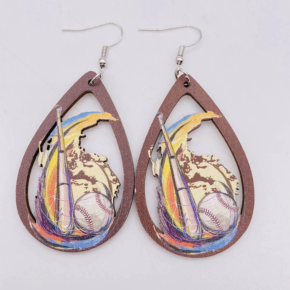 Wholesale Sports Baseball Football Wooden Earrings