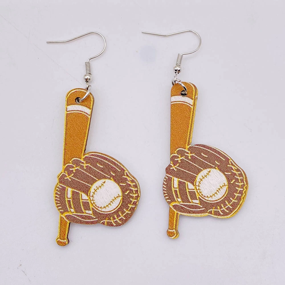 Wholesale Sports Baseball Football Wooden Earrings