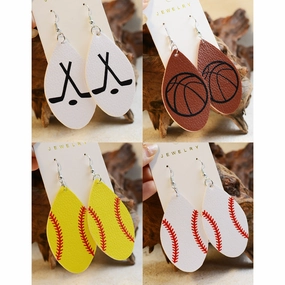 Wholesale Sports Football Basketball Golf Ball Leather Earrings