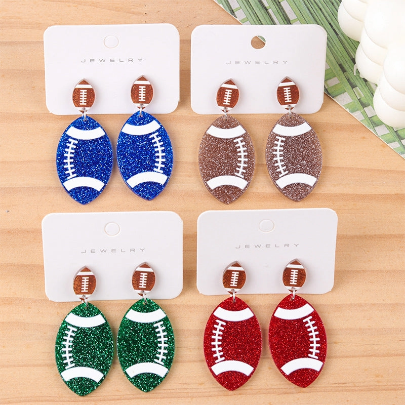 Wholesale Sports Style Design, Rugby Acrylic Colorful Sparkling Fashion Earrings