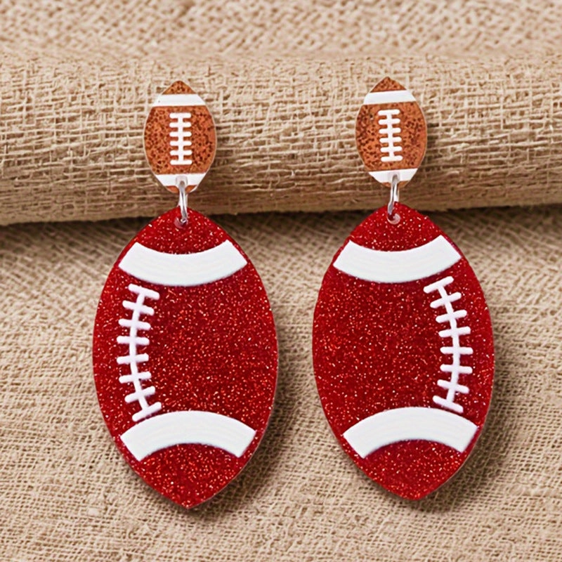 Wholesale Sports Style Design, Rugby Acrylic Colorful Sparkling Fashion Earrings