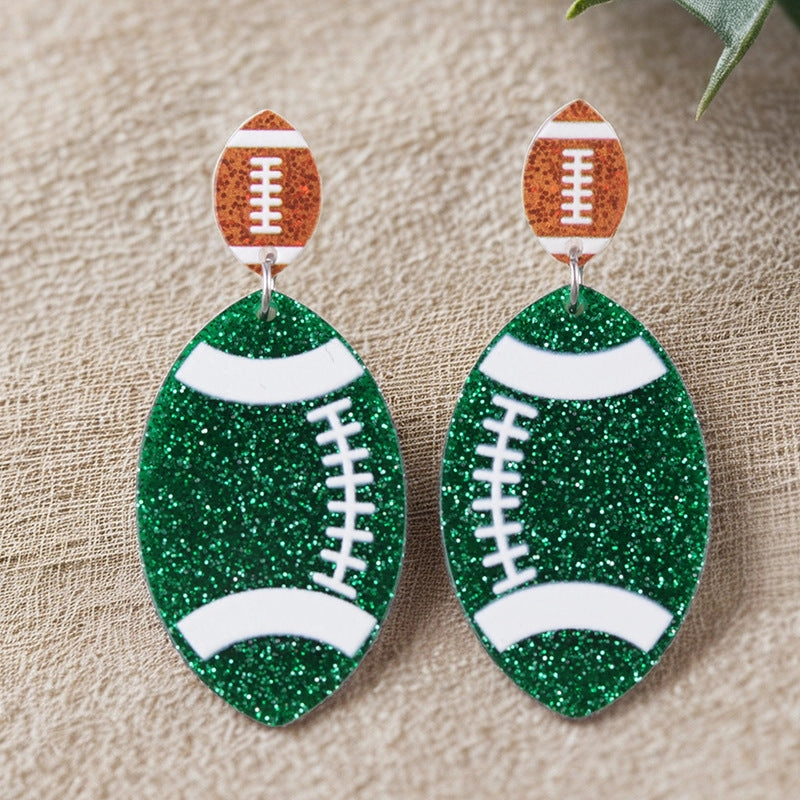 Wholesale Sports Style Design, Rugby Acrylic Colorful Sparkling Fashion Earrings
