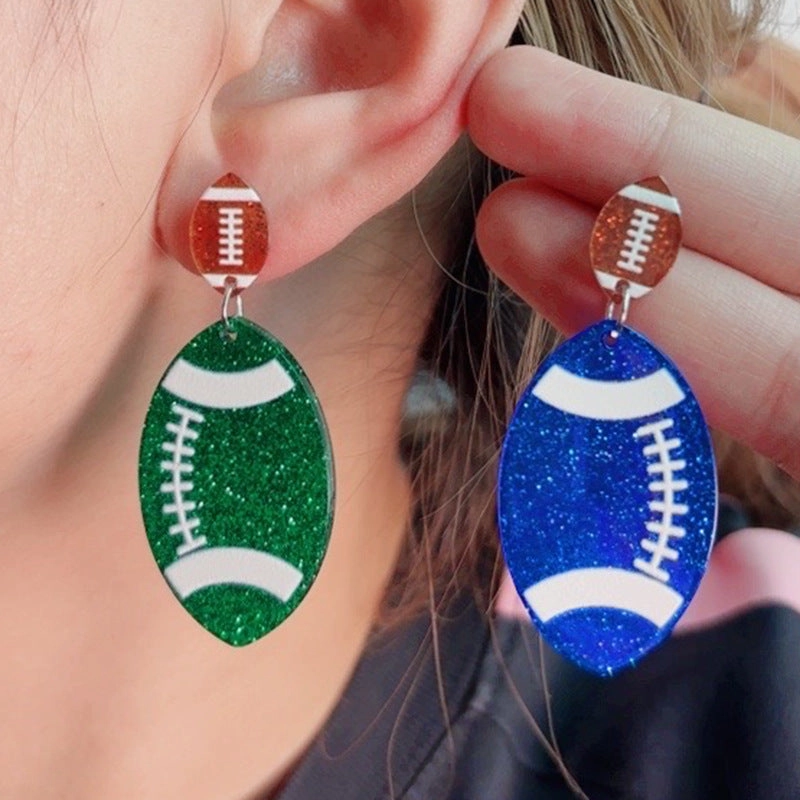 Wholesale Sports Style Design, Rugby Acrylic Colorful Sparkling Fashion Earrings