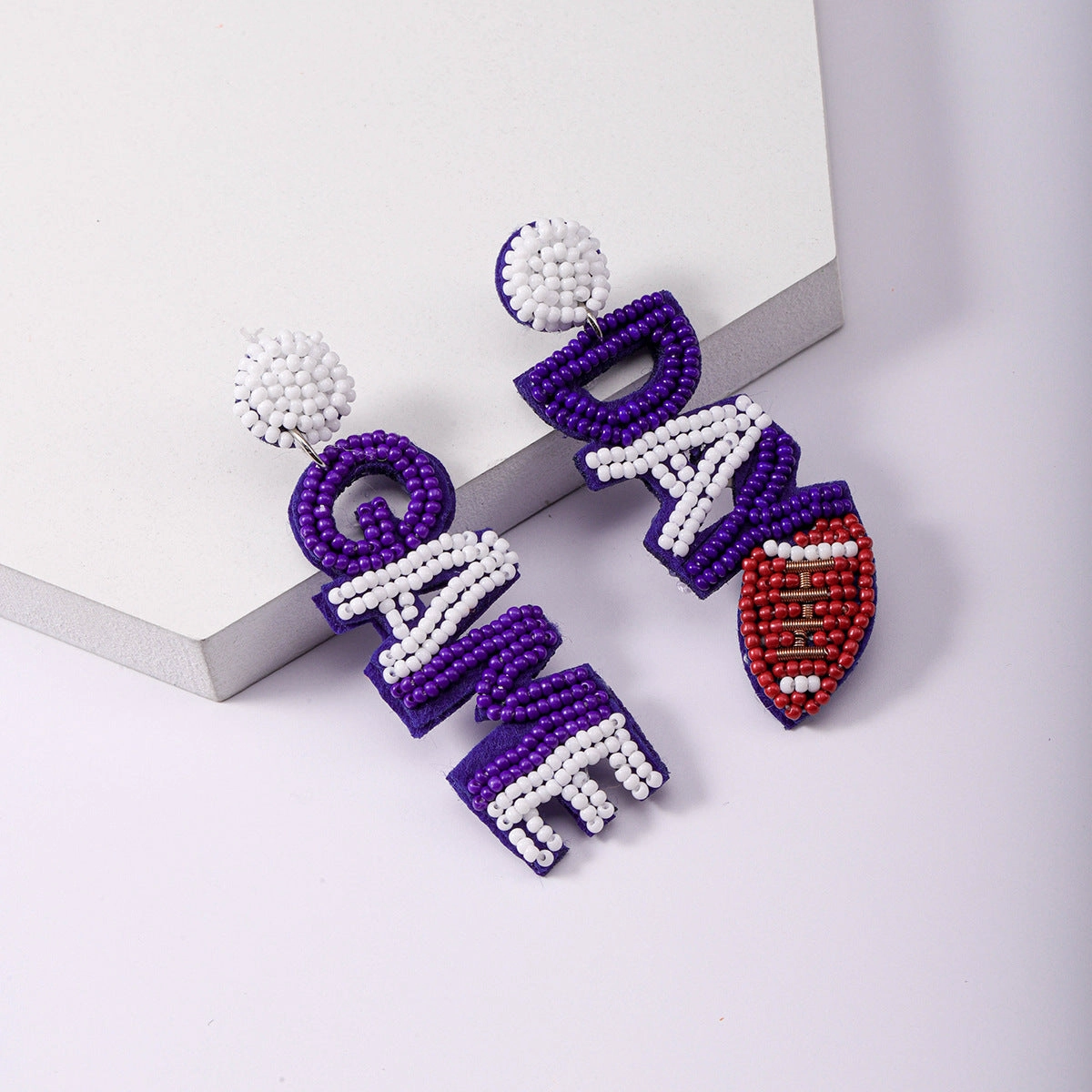 Wholesale Sports Style Game Day Fabric Handmade Rice Bead Earrings