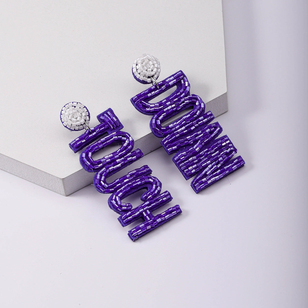Wholesale Sports Style Game Day Fabric Handmade Rice Bead Earrings