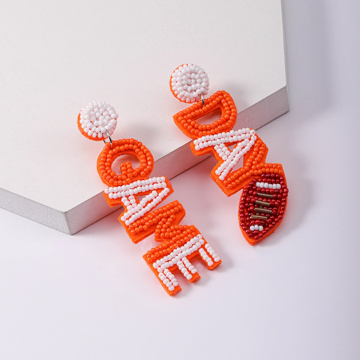 Wholesale Sports Style Game Day Fabric Handmade Rice Bead Earrings