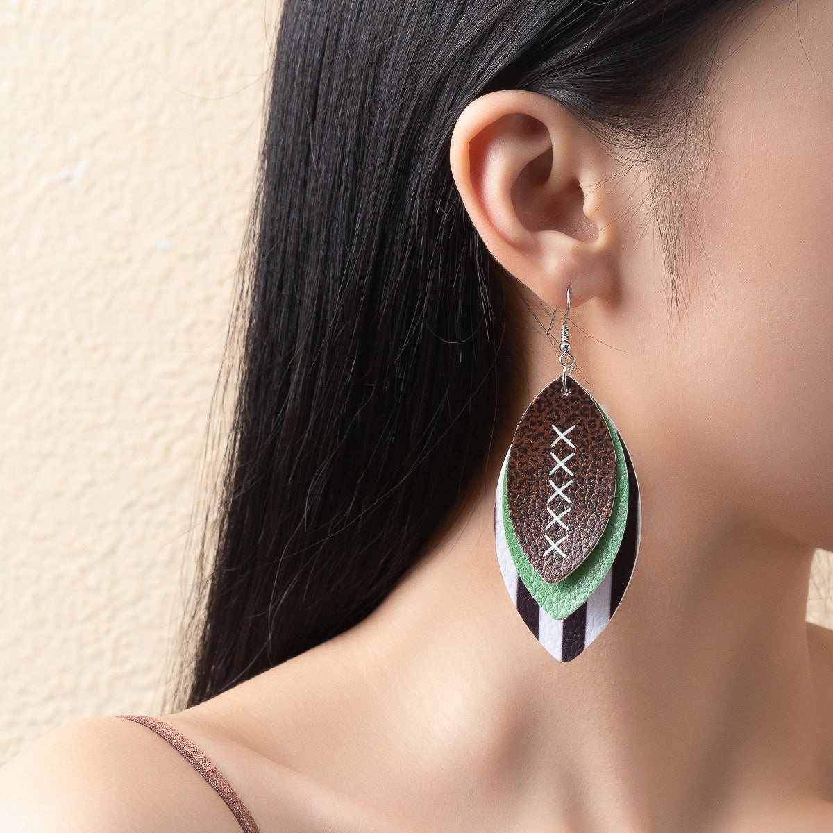 Wholesale Sporty Rugby Leather Earrings