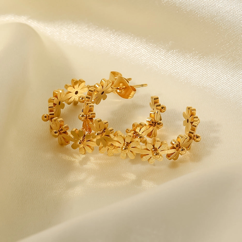 Wholesale Spring Flowers 18K Gold Plated Titanium Steel Earrings
