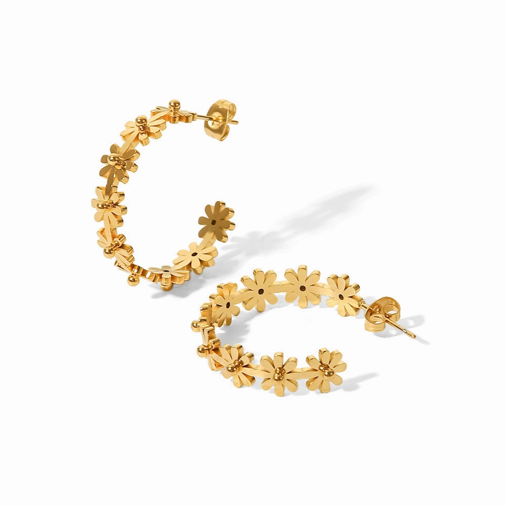Wholesale Spring Flowers 18K Gold Plated Titanium Steel Earrings