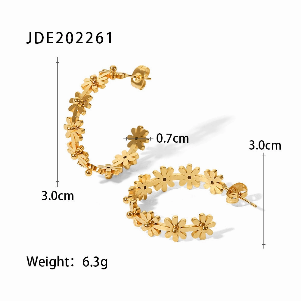 Wholesale Spring Flowers 18K Gold Plated Titanium Steel Earrings