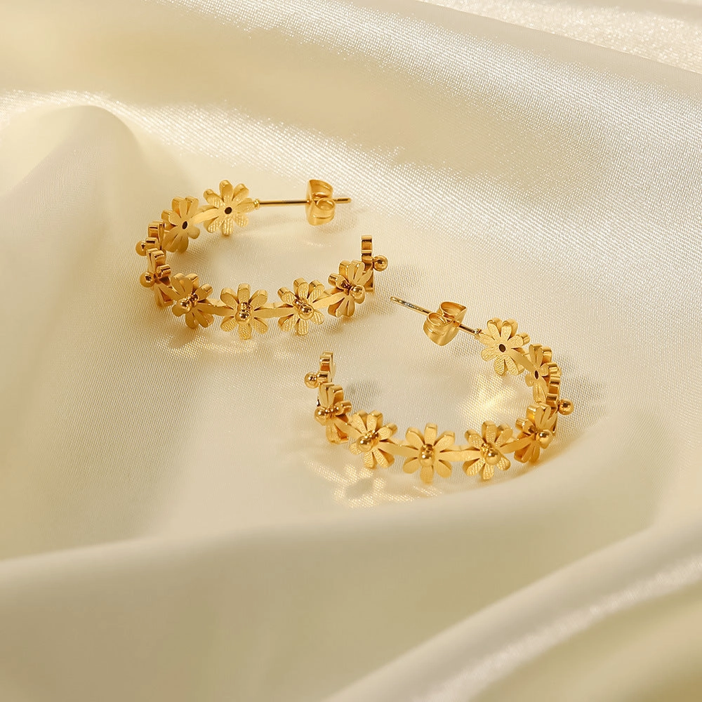 Wholesale Spring Flowers 18K Gold Plated Titanium Steel Earrings