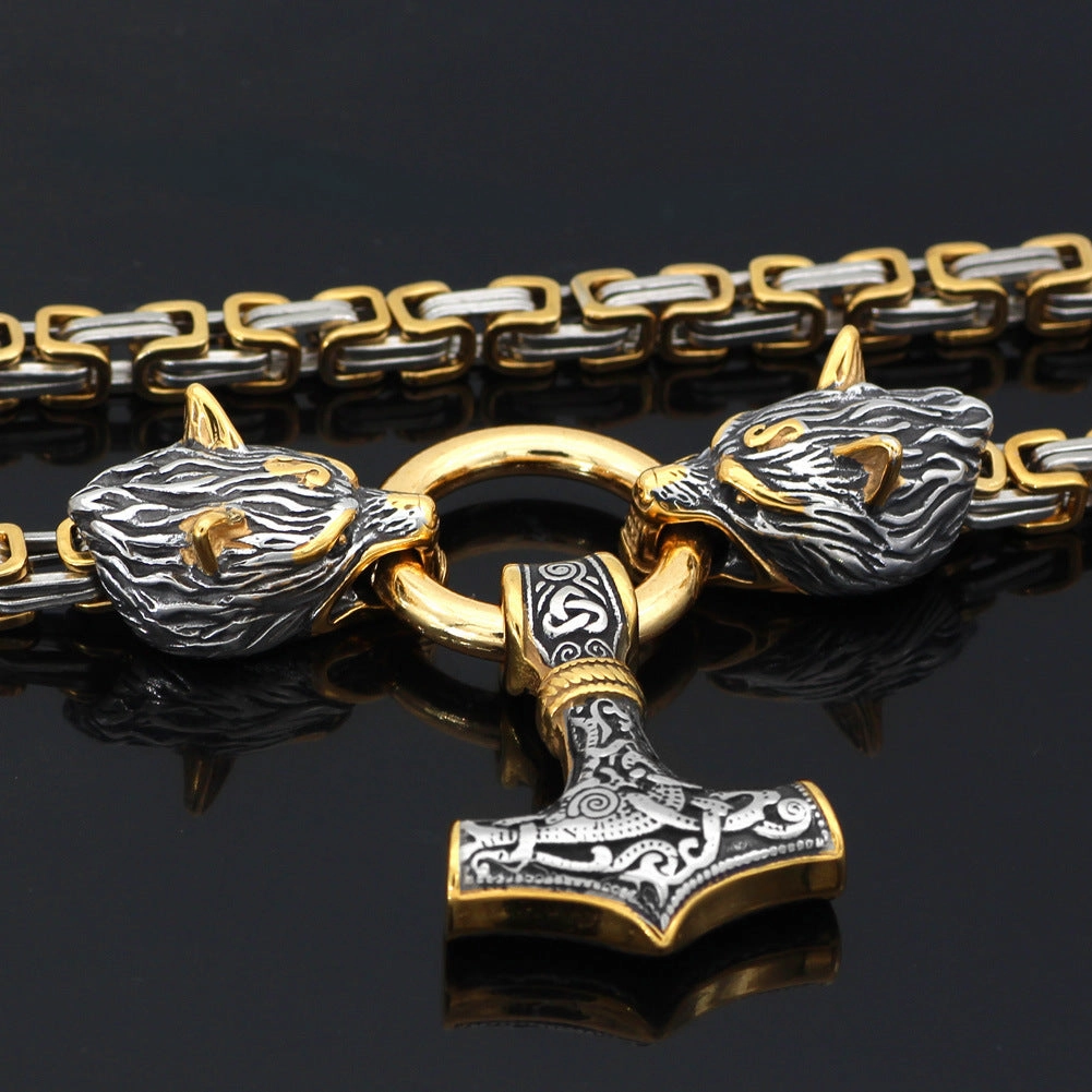 Wholesale Square Chain Thor Hammer Stainless Steel Necklace