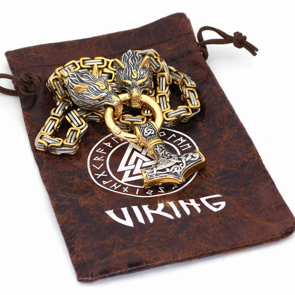 Wholesale Square Chain Thor Hammer Stainless Steel Necklace