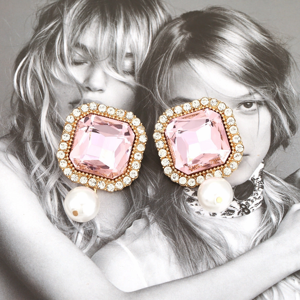 Wholesale Square Color Crystal Alloy Earrings