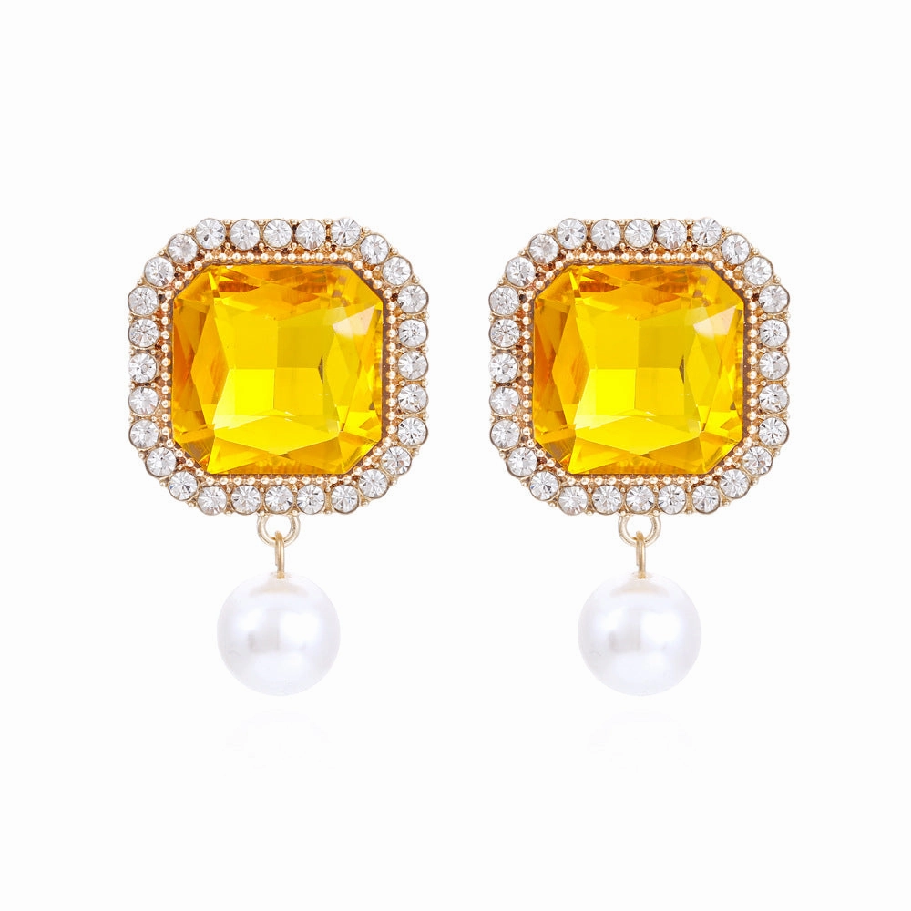 Wholesale Square Color Crystal Alloy Earrings