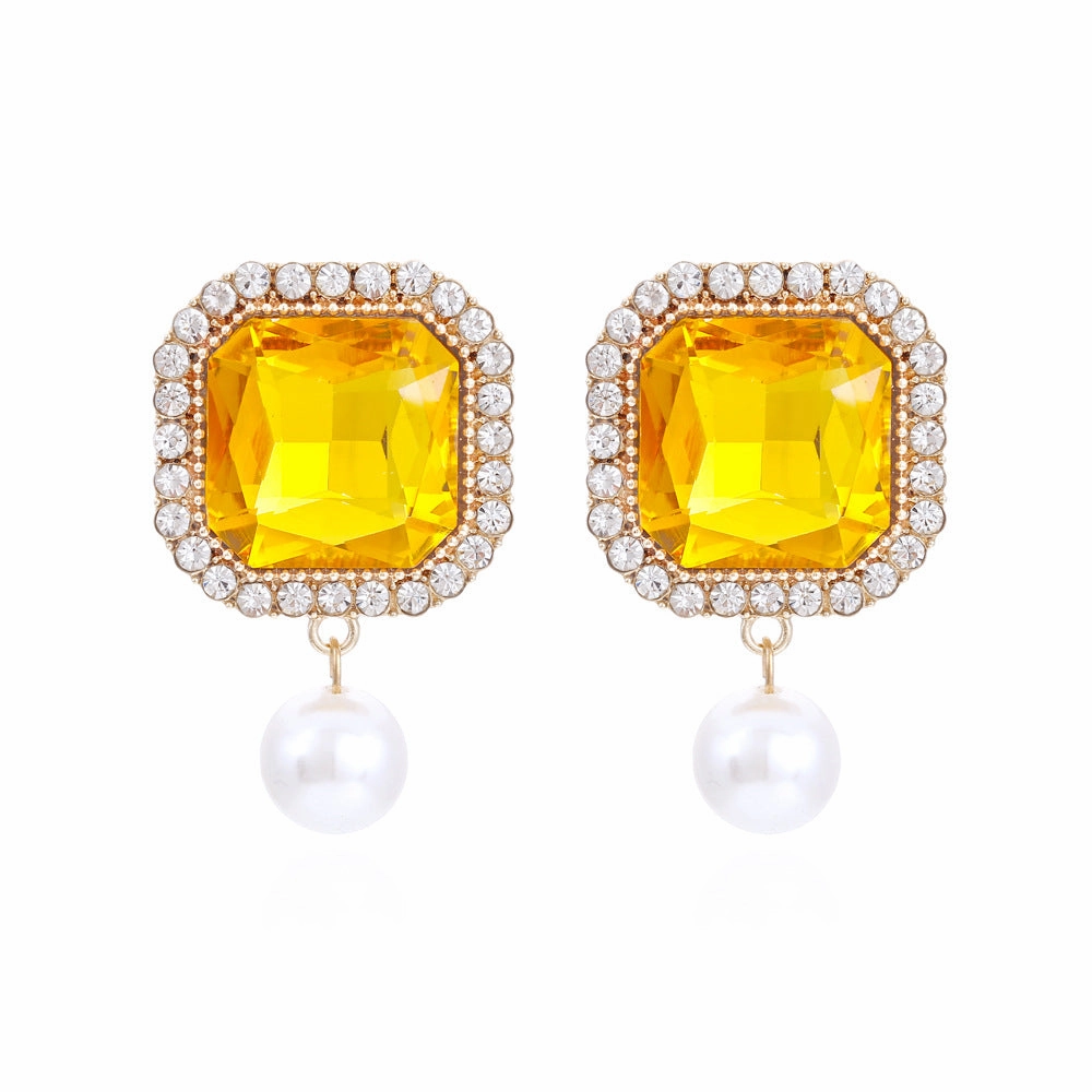 Wholesale Square Color Crystal Alloy Earrings