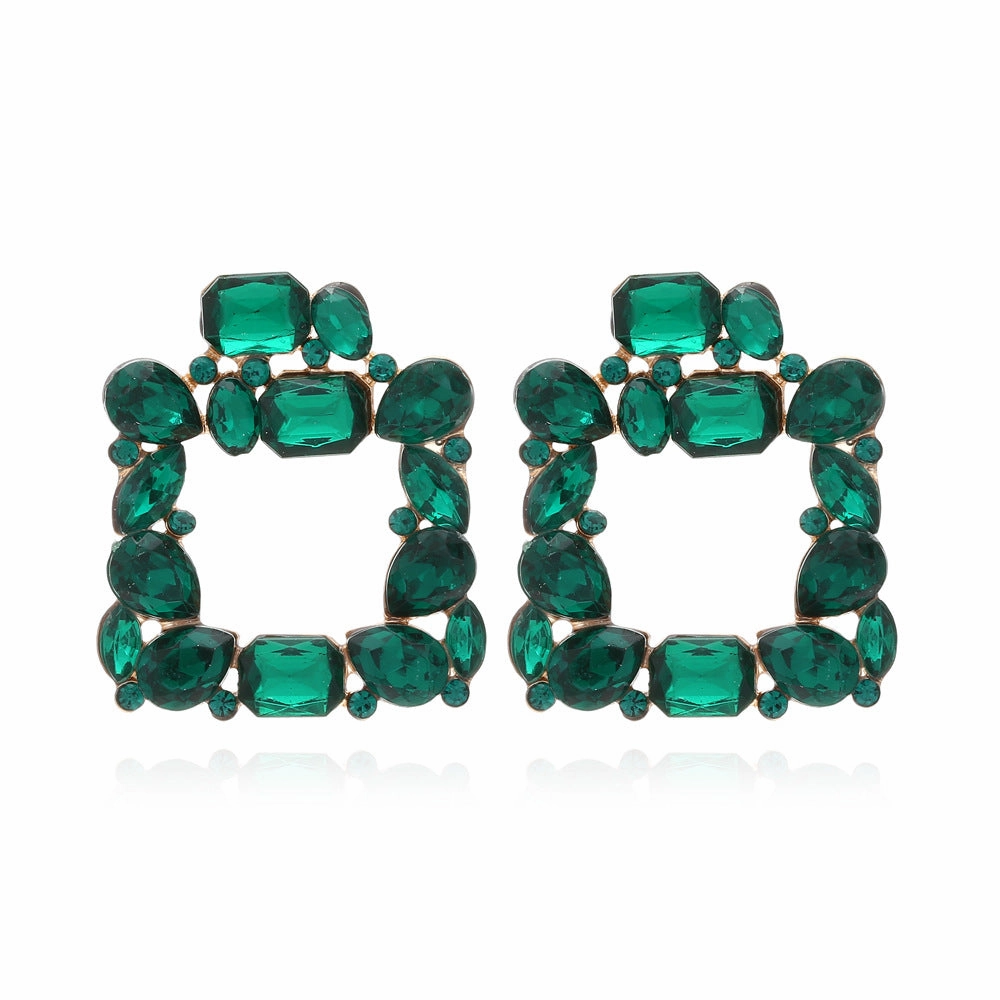 Wholesale Square Colored Diamonds Geometric Alloy Diamond Earrings