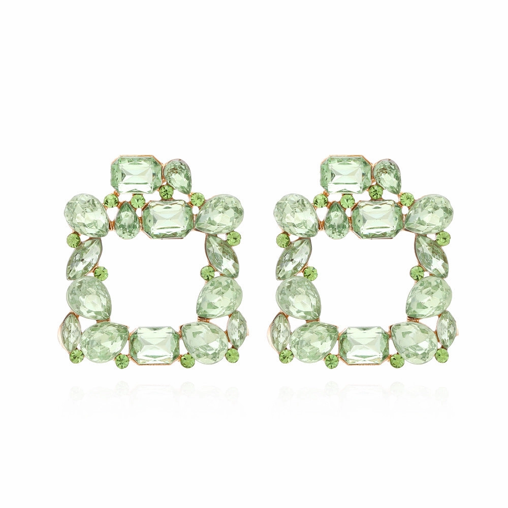 Wholesale Square Colored Diamonds Geometric Alloy Diamond Earrings