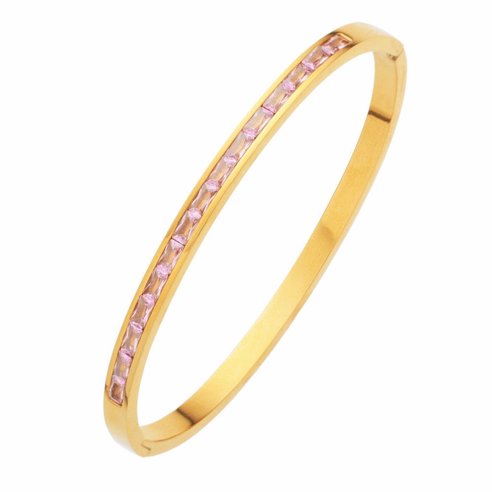 Wholesale Square Diamond Titanium Steel Colored Diamond Bracelet