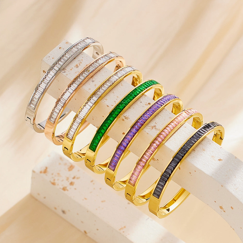 Wholesale Square Diamond Titanium Steel Colored Diamond Bracelet
