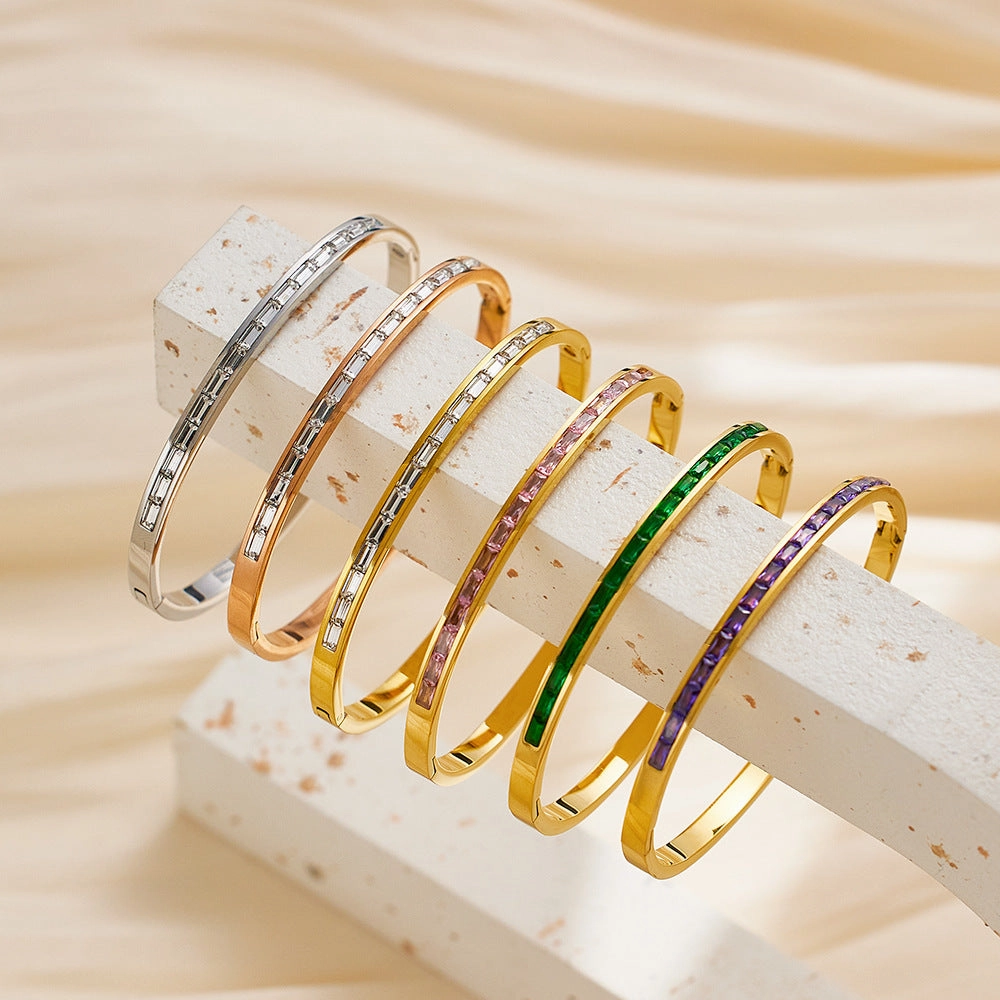 Wholesale Square Diamond Titanium Steel Colored Diamond Bracelet