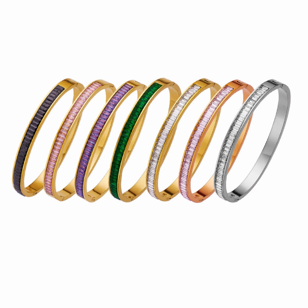 Wholesale Square Diamond Titanium Steel Colored Diamond Bracelet