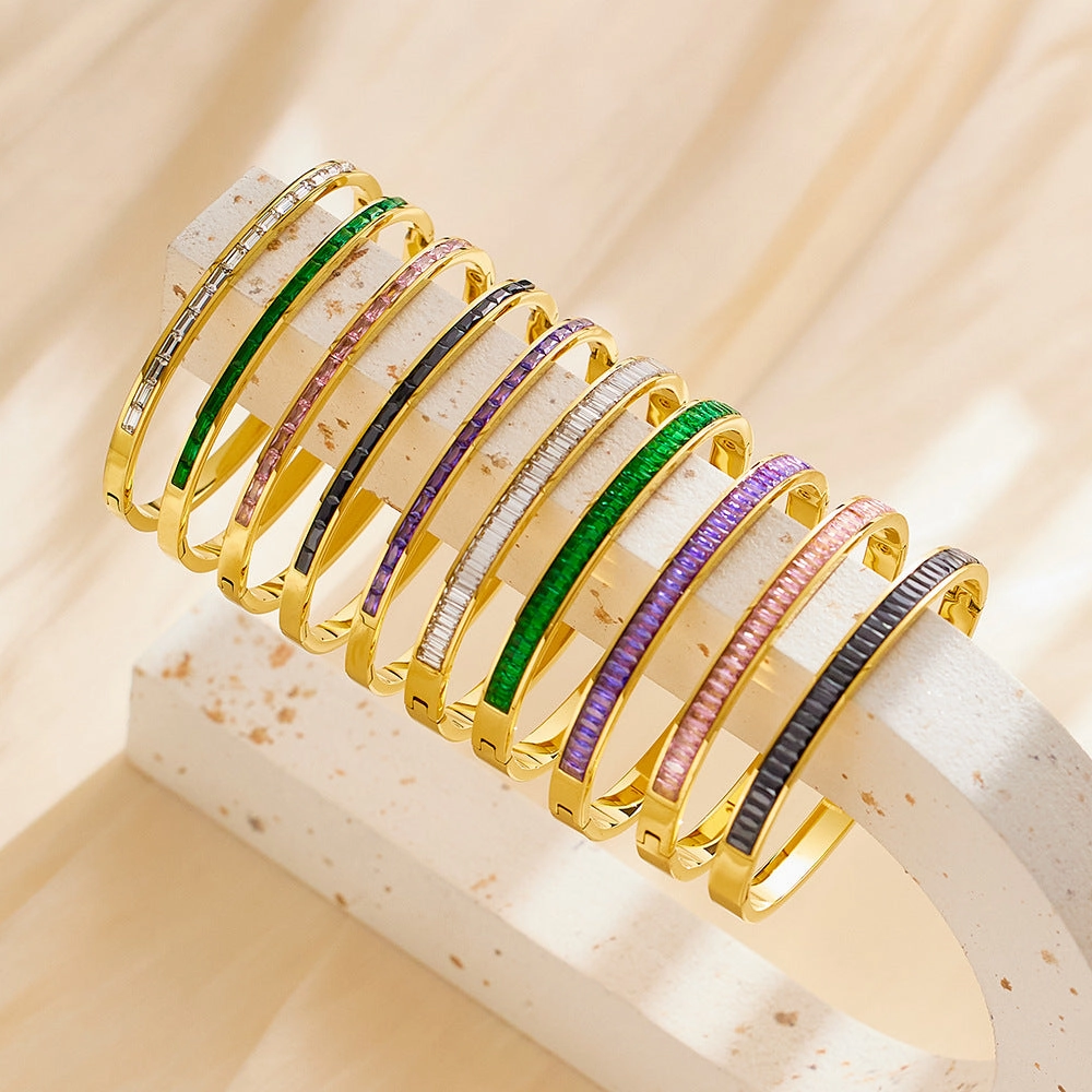Wholesale Square Diamond Titanium Steel Colored Diamond Bracelet