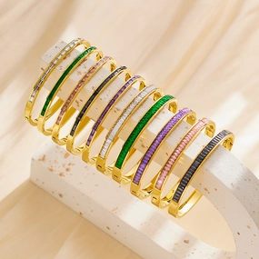Wholesale Square Diamond Titanium Steel Colored Diamond Bracelet