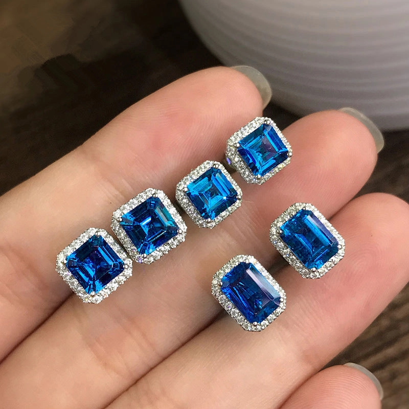 Wholesale Square Green Zircon Copper Earrings
