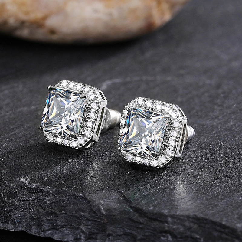 Wholesale Square Green Zircon Copper Earrings