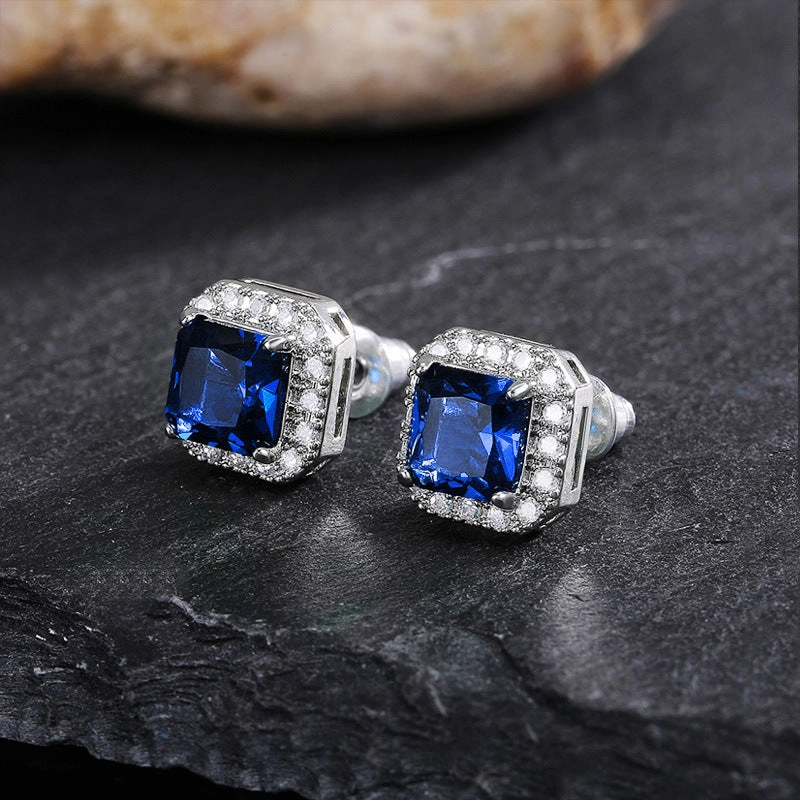 Wholesale Square Green Zircon Copper Earrings